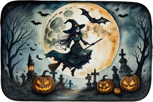 Miniatura 19 de Caroline's Treasures DAC2223DDM Tapete de secado de platos de Halloween espeluznante de gato negro, tapete absorbente para secado de platos