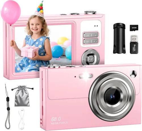 Miniatura 11 de Cámara digital para niños y principiantes, cámara digital 4K con tarjeta SD de 64 GB, zoom 16X, cámara compacta de apuntar y disparar con pantalla