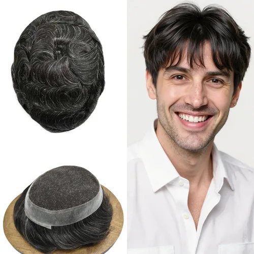 Miniatura 45 de Sistema de reemplazo de cabello de encaje francés para hombre, piezas de cabello de aspecto natural, color negro, marrón, rubio, gris, protesis