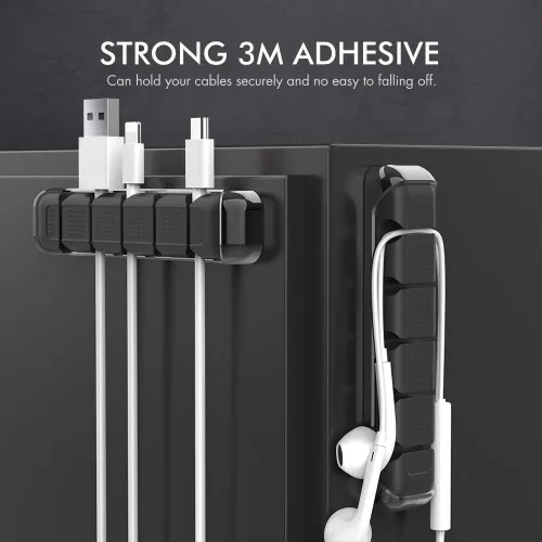 Miniatura 3 de AhaStyle Clips para cables, paquete de 3 soportes para cables, organizador de cables, autoadhesivo, para organizar el escritorio, cable USB, mesita