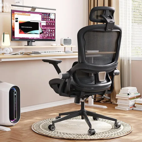 Miniatura 15 de Monhey Silla de oficina ergonómica con soporte lumbar, reposacabezas y brazos abatibles, altura ajustable, mecedora, giratoria, multiángulo de 90° a
