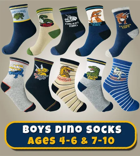 Miniatura 2 de Calcetines de dinosaurio para niños de 4 a 7 años, el mejor regalo de 7 a 10 años, calcetines de algodón para niños, paquete de 5