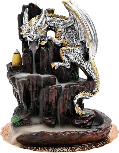 Miniatura 8 de Dragon Backflow - Quemador de incienso de 2 caras en cascada de montaña, soporte de incienso de humo con conos de incienso de reflujo, pinzas, Verde