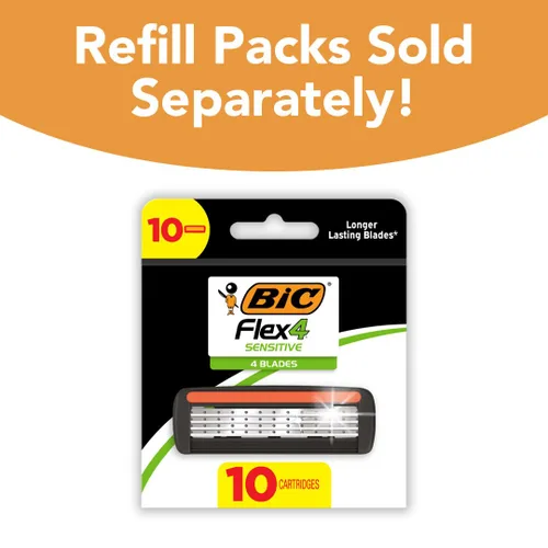 Miniatura 7 de BIC Flex 4 maquinillas de afeitar recargables para hombres, maquinillas de afeitar de 4 cuchillas de larga duración para piel sensible, 1 mango y 7