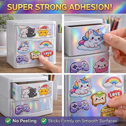 Miniatura 6 de 20 hojas de papel adhesivo holográfico de 8.5 x 11 pulgadas, imprimibles impermeables, hojas de vinilo arcoíris para impresora de inyección de tinta