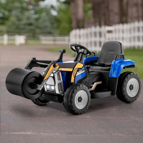 Miniatura 7 de HONEY JOY Coche de paseo eléctrico de 12 V con control remoto, tractor de batería para niños pequeños con rodillo de tambor ajustable, bocina y Azul