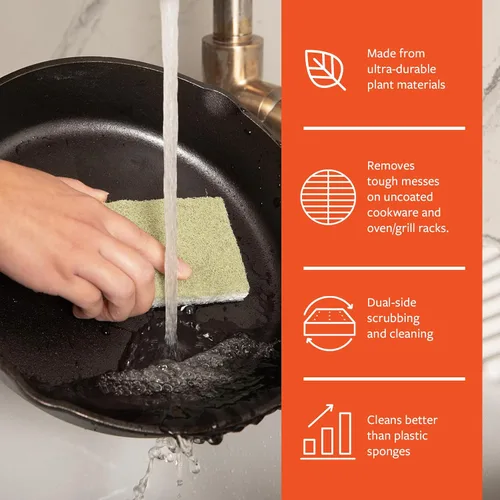 Miniatura 4 de Full Circle Esponja de limpieza resistente, hoja de agave robusta y celulosa sin plástico, esponja de platos de doble cara para hierro fundido