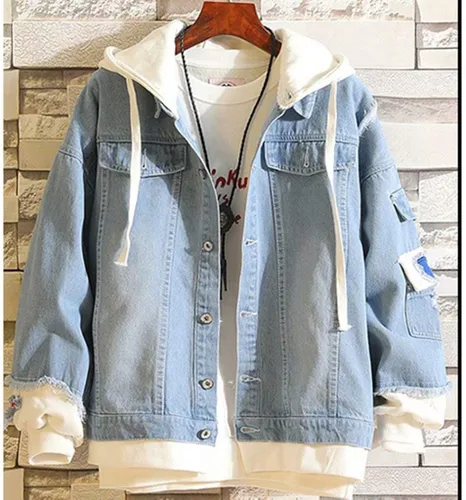 Miniatura 3 de KPOP Chaqueta de mezclilla Rapper con estampado de amor de moda deportiva con capucha