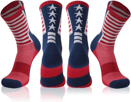 Calcetines de bandera estadounidense Gmark para mujer calcetines de pollo divertidos y locos a rayas tiburón hasta la rodilla y media pantorrilla