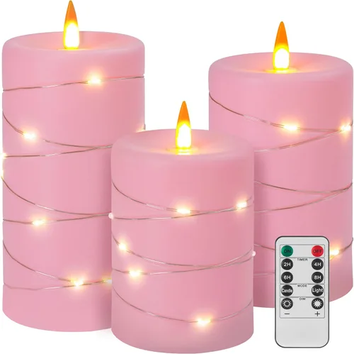 Miniatura 9 de Velas rojas sin llama con tira de luces, funciona con pilas, velas LED de pilar de 4, 5, 6 pulgadas, con control remoto, juego de 3 velas falsas