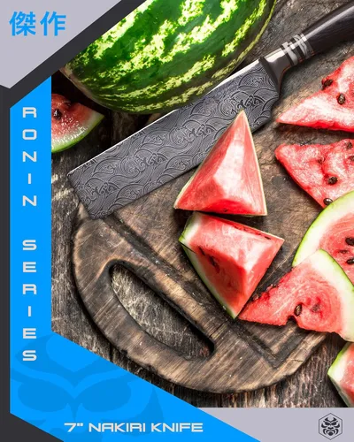 Miniatura 7 de KESSAKU Cuchillo Nakiri para verduras de 7 pulgadas, serie Ronin, acero inoxidable forjado de alto carbono 7Cr17MoV, mango de madera de Pakka