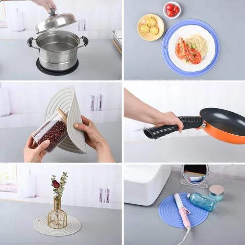 Miniatura 6 de Alfombrillas de silicona para ollas y sartenes, resistentes al calor, almohadillas calientes flexibles para mesa de cocina, tapetes antideslizantes