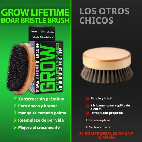 Miniatura 6 de GROW - Cepillo para barba y cepillo de ondas 360 para hombres, cerdas de jabalí naturales para cabello más completo y grueso, barba y bigote