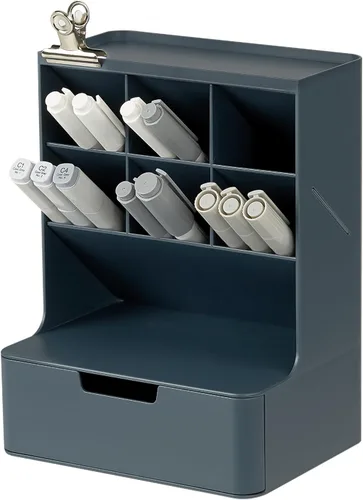 Miniatura 11 de BLUE GINKGO Organizador de escritorio portátil, compacto, 3 compartimentos, almacenamiento de medio cajón, soporte para bolígrafos, organizador