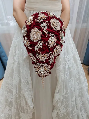 Miniatura 6 de YIFUwedding - Ramo de gota de agua para novia, color rojo vino, azul marino, propuesta de joyería de lujo, para dama de honor, novio, ramillete