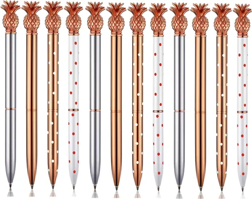 Outus 12 bolígrafos de piña, bonitos regalos de piña para mujeres, bolígrafos de metal oro rosa para graduados, regalos de regreso a clases, tinta