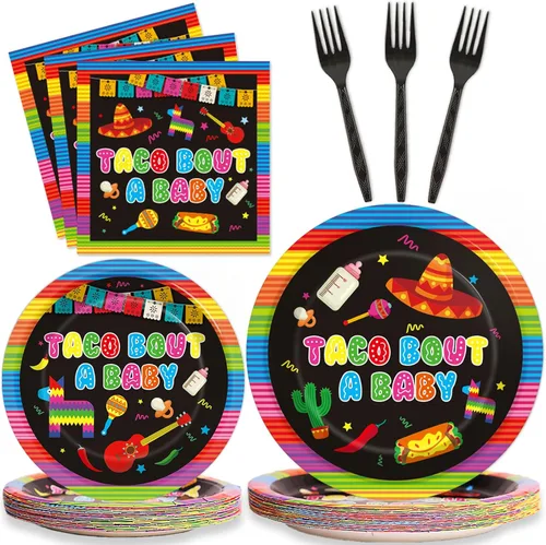 96 Piezas Platos de Fiesta Taco Bout A Baby Decoraciones de Fiesta Temática México Fiesta Taco Llama Cactus Aguacate Platos y Servilletas de Papel