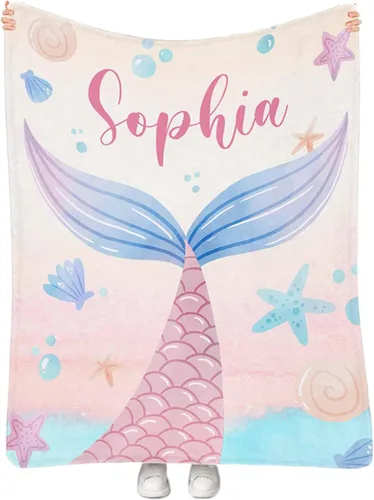 Miniatura 33 de Manta personalizada de sirena para niñas, manta de envoltura personalizada con nombre, manta de forro polar suave para niños recién nacidos, manta
