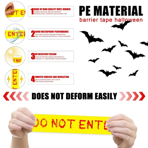 Miniatura 3 de Cinta de precaución para decoración de Halloween, rollo amarillo de 2 pulgadas x 82 pies, cinta de advertencia de peligro para exteriores e