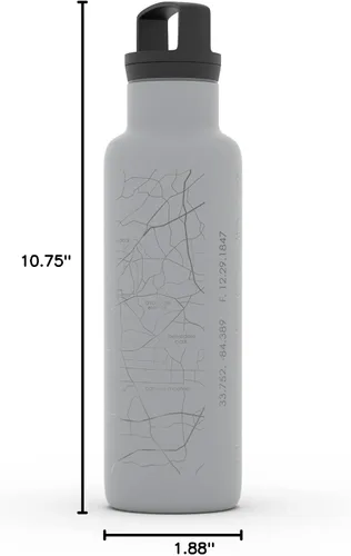 Miniatura 4 de Well Told Botella de agua aislada con mapa de Atlanta Georgia, grabado al agua, botella de acero inoxidable grabada (21 onzas, gris muelle) botella