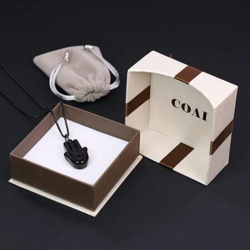 Miniatura 5 de COAI Collar de mano Hamsa curativa de obsidiana negra Piedra