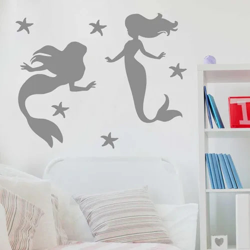 Juego de adhesivos de pared con silueta de sirena (gris)
