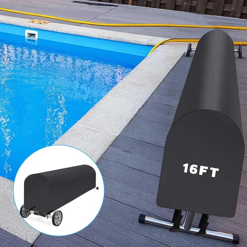 Miniatura 6 de Woanger Cubierta de carrete solar para piscina, impermeable, resistente a los rayos UV, para piscina enterrada (16 pies, negro)