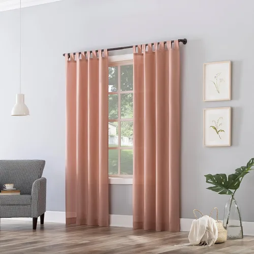 Miniatura 5 de No. 918 Trevor Paquete de 2 Par de Paneles de Cortinas Semitransparentes con Textura de Lino Jaspeado y Trabillas Superiores, 40" x 84", Rosa Agua
