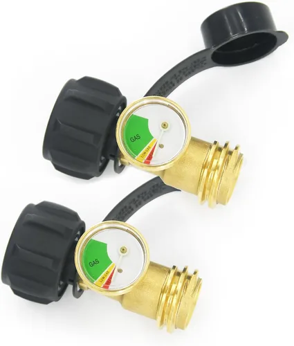 Paquete de 2 medidores de tanque de propano RV con esfera que brilla en la oscuridad, indicador de nivel de gas universal para tanques LP de 5 a 40