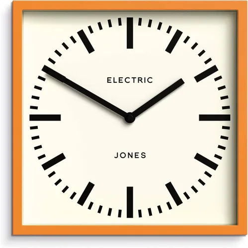 JONES CLOCKS® Reloj de pared Box Railway | Reloj de estación cuadrada | 10 pulgadas | Naranja | Aspecto de diseñador genial para cocina, sala de