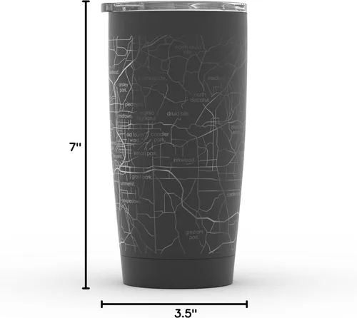 Miniatura 4 de Well Told Vaso de café aislado con diseño grabado de mapa de Atlanta Georgia, taza de acero inoxidable grabada (20 onzas, negro) con diseño de mapa