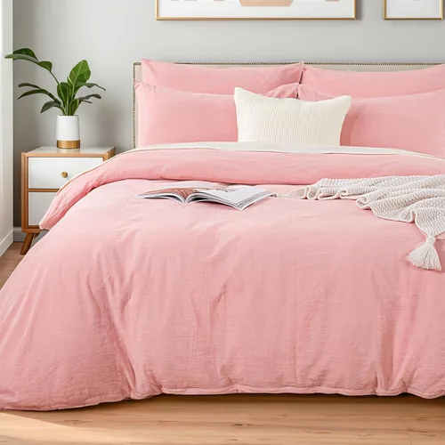Miniatura 57 de NEXHOME PRO Funda de edredón de algodón para niños, tamaño twin, aspecto de lino, blanco, orgánico, natural, 100% algodón lavado, juego de ropa