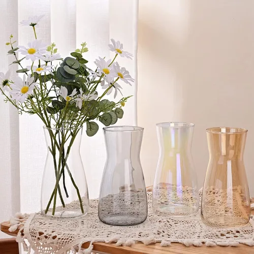 Miniatura 8 de Floreros de cristal iridiscente de 8 pulgadas para centro de mesa, decoración de escritorio interior del hogar, jarrón moderno estilo bohemio
