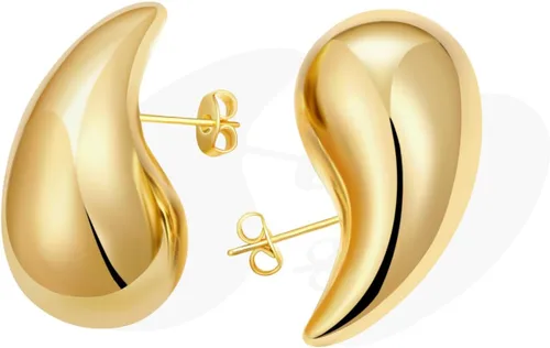 Bottega - Aretes tipo dormilona para mujer, de moda, gruesos y dorados, ligeros, para mujer, Oro amarillo, No es una piedra preciosa