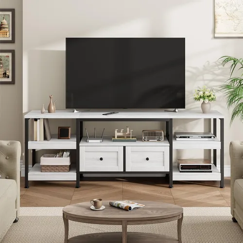 Miniatura 8 de Garvee Soporte industrial para TV con 2 cajones, centro de entretenimiento de 79 pulgadas, se adapta a televisores de hasta 85 pulgadas, consola