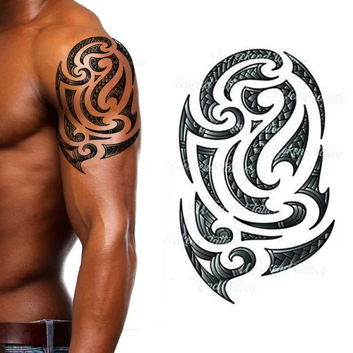 Miniatura 8 de Paquete de 4 adhesivos negros temporales para tatuajes tribales maui para brazos, hombro, azteca, polinesio, samoano, hawaiano, para hombres