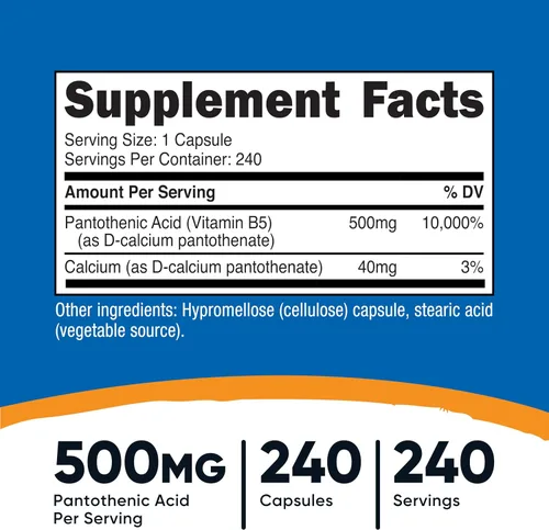 Miniatura 2 de Nutricost Ácido pantoténico (vitamina B5) 500 mg, 240 cápsulas (2 botellas)