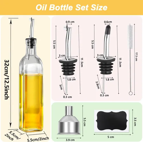 Miniatura 2 de Botella dispensadora de aceite de oliva, 2 dispensadores de aceite para cocina, botella de vidrio de aceite de oliva de 17 onzas y dispensador de 2