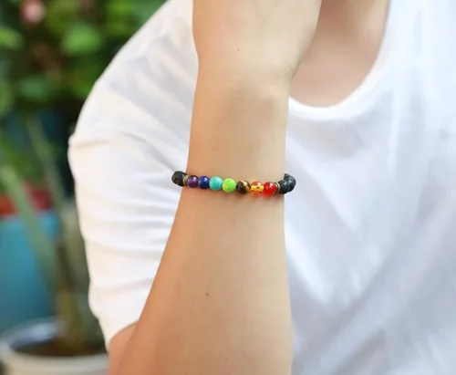 Miniatura 5 de HEDQFM 2 pulseras de piedra energética con ojo de tigre de 7 chakras, piedras de lava, aromaterapia, difusor de aceites esenciales, pulseras