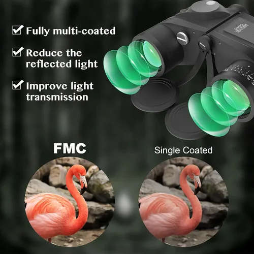 Miniatura 3 de Aomekie - Prismáticos militares marinos para adultos, 10 x 50, impermeables con telémetro y brújula, prisma BAK4, lente FMC para observación de Negro