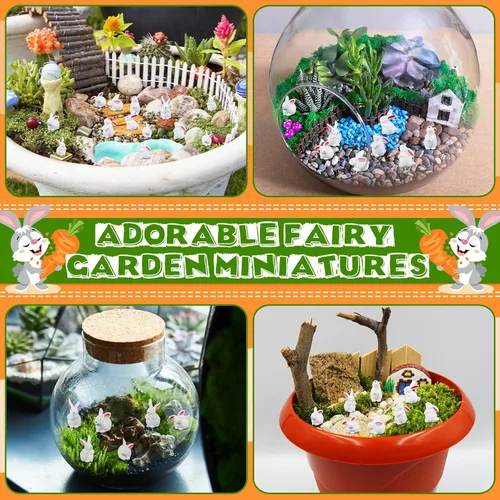 Miniatura 4 de Marsui 100 piezas de figuras en miniatura de conejo, accesorios en miniatura de conejo, jardín de Pascua, paisaje, jardín, conejito para Pascua