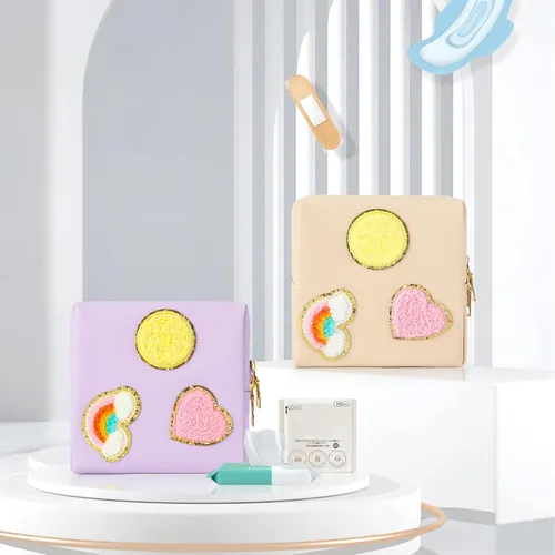 Miniatura 3 de Paquete de 2 bolsas para el período, bolsa de almacenamiento de servilletas sanitarias de piel sintética para almohadillas femeninas, forros, Style 6