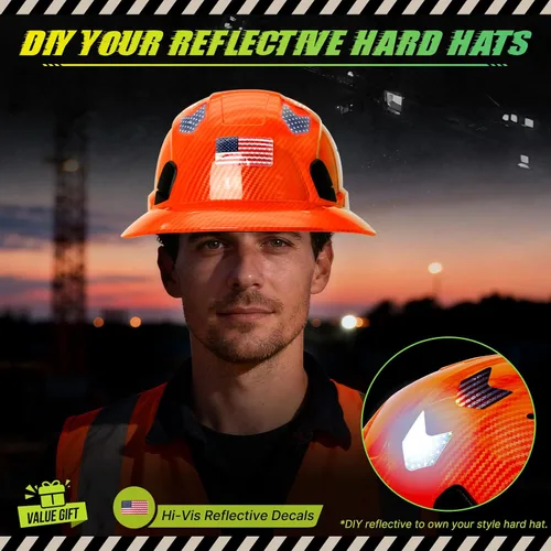 Miniatura 5 de Casco duro de ala completa con patrón de fibra de carbono con visera, casco de seguridad de construcción aprobado por la OSHA para hombres y Fibra