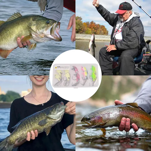 Miniatura 6 de Jig Heads anzuelos de pesca, 10 piezas de Walleye Jigs Spinner Baits Underspin Jig Heads con hoja de sauce colorido pintado resplandor plantillas