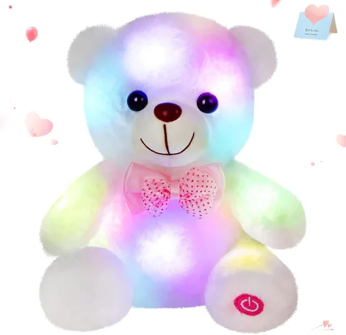 Miniatura 11 de BSTAOFY Oso de peluche con luz marrón, oso de peluche brillante, juguete de peluche suave para niñas y niños, regalos de cumpleaños, 8 pulgadas