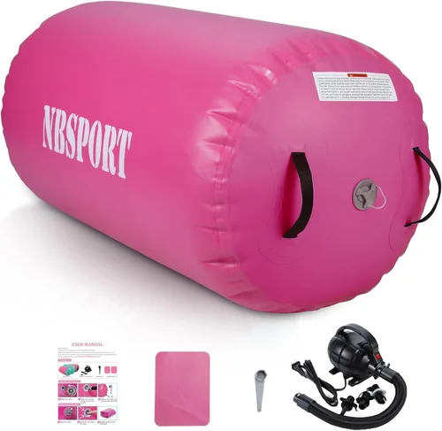 Miniatura 15 de Air Barrel - Barril de Aire Rodillo de Gimnasia para Entrenador de Flic Flac Hacia Atrás, Colchoneta de Aire con Bomba para Entrenamiento de Rosa +