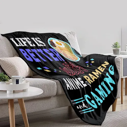 Miniatura 2 de Manta de Juego para Chicos y Hombres, Solo un Chico que Ama el Anime, Ramen y Mantas de Videojuegos, Manta Suave de Franela, Manta Decorativa Ligera