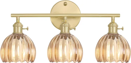 Miniatura 31 de Shenmoyl Accesorios de Iluminación para Baño, Lámpara de Pared de Latón de 3 Luces para Tocador Sobre Espejo con Pantalla de Cristal Tulipán Base
