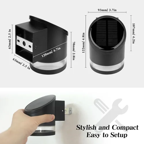 Miniatura 5 de Luz de Pared Solar Al Aire Libre del Atardecer al Amanecer, Aplique de Pared de Aluminio IP54 Impermeable, Luz Decorativa LED Sin Cable para Porche