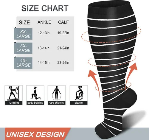 Miniatura 7 de Diu Life 3 pares de calcetines de compresión de talla grande para mujeres y hombres, pantorrilla ancha, soporte extra alto hasta la rodilla
